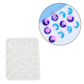 12 Constellations Flat Round DIY Silicone Molds, Resin Casting Molds, for UV Resin, Epoxy Resin Craft Making