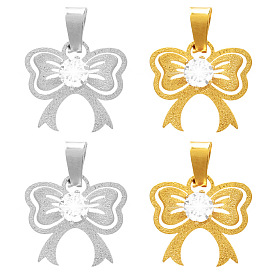 304 Stainless Steel Rhinestone Pendants, Bowknot Charm