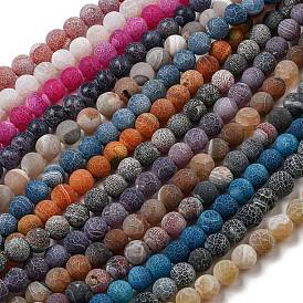 Natural Weathered Agate Beads Strands, Round, Dyed & Heated