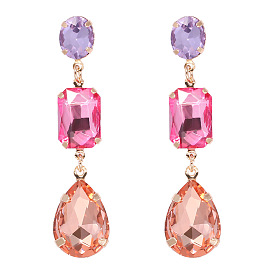 Женские серьги с геометрическими каплевидными камнями сладко-розового цвета и стеклянными камнями, модные украшения в стиле ретро-шик