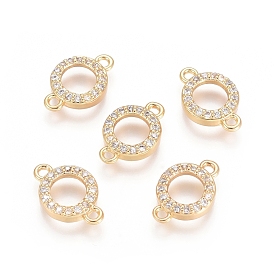 Brass Micro Pave Cubic Zirconia Links Connectors, Ring, Clear