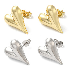 Brass Stud Earrings for Women, Heart