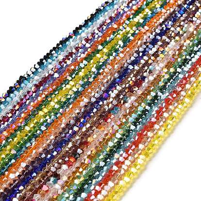 Transparent Electroplate Glass Beads Strands, AB Color Plated, Faceted, Bicone