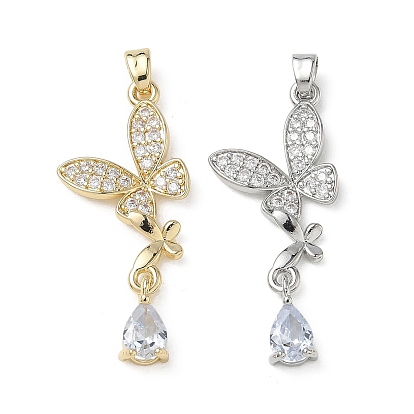 Латунные микропаве прозрачные подвески с фианитом, долговечный, двойные подвески в виде бабочек