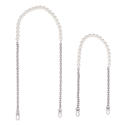 2Pcs Bag Handles, with Imitation Pearl Beads and Zinc Alloy Clasps, for Bag Replacement Accessories