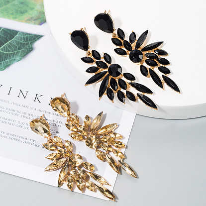 Серьги из стразы, крыло, золотые