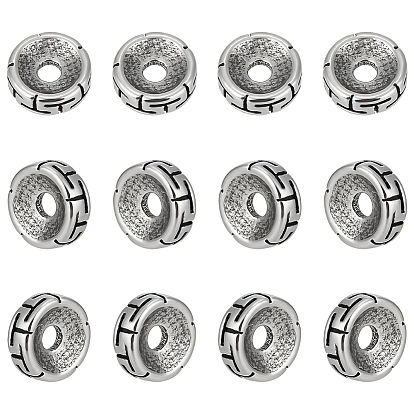 12 шт ретро ионное покрытие (IP) 304 распорные бусины из нержавеющей стали, плоский круглый с т-образным рисунком