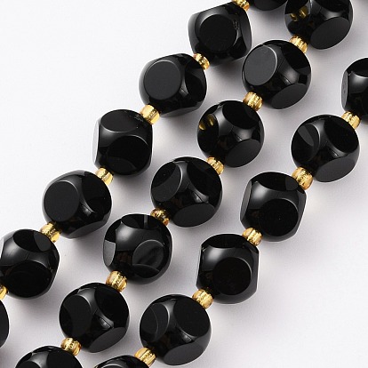 Natural Black Onyx Beads Strands, with Seed Beads, Six Sided Celestial Dice, Faceted