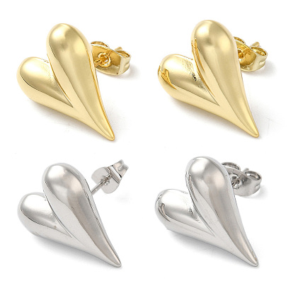 Brass Stud Earrings for Women, Heart
