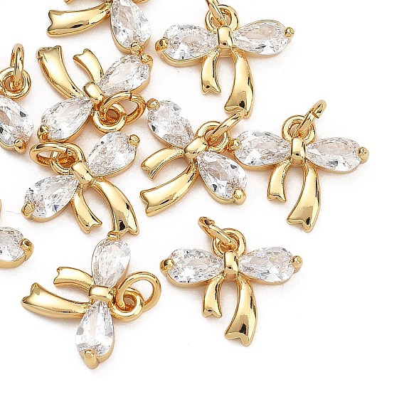 Breloques en laiton et zircon cubique transparent Shegrace, sans cadmium et sans nickel et sans plomb, charmes bowknot