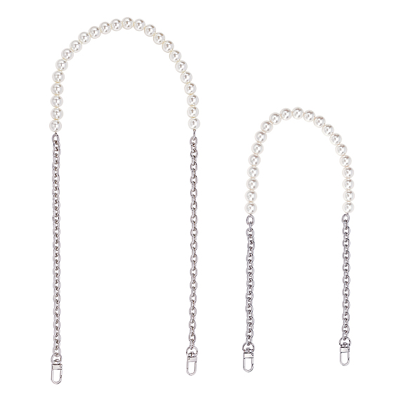 2Pcs Bag Handles, with Imitation Pearl Beads and Zinc Alloy Clasps, for Bag Replacement Accessories