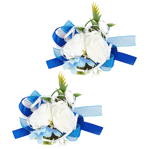 2шт. шелковый корсаж на запястье, с пластиковым искусственным цветком и эластичными браслетами, для свадьбы, партийные украшения