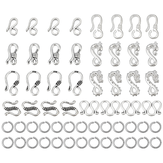 Alloy S-Hook Clasps, Connector Components with 304 Stainless Steel Open Jump Rings