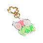Fresh Flower Keychains, Printed Flower Transparent Acrylic Keychains, with Alloy Findings