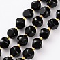 Natural Black Onyx Beads Strands, with Seed Beads, Six Sided Celestial Dice, Faceted