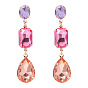 Sweet Pink Geometric Teardrop Glass Stone Earrings for Women, Retro Chic Fashion Jewelry
