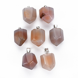 Natural Pink Agate Pendants, with Iron Pinch Bail, Nuggets