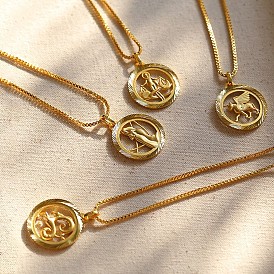 Twelve constellation necklace hollow three-dimensional 12 constellation pendant necklace sweater chain plated 18K gold color