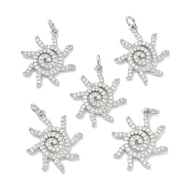 Pendentifs en laiton Shegrace avec micro-pavé de zircone cubique transparente, charmes de soleil, sans cadmium et sans nickel et sans plomb