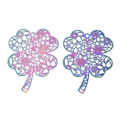 201 подвески из нержавеющей стали, гравированные металлические украшения, клевер очарование