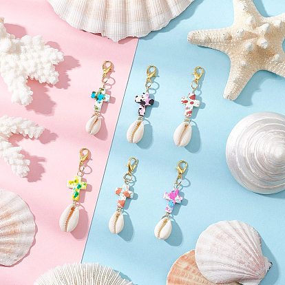 Синтетическая бирюза подвеска decraotions, с застежками-лобстерами из сплава и бусинами из натуральных ракушек каури