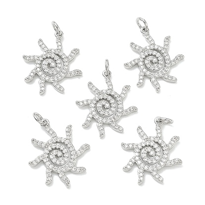 Pendentifs en laiton Shegrace avec micro-pavé de zircone cubique transparente, charmes de soleil, sans cadmium et sans nickel et sans plomb
