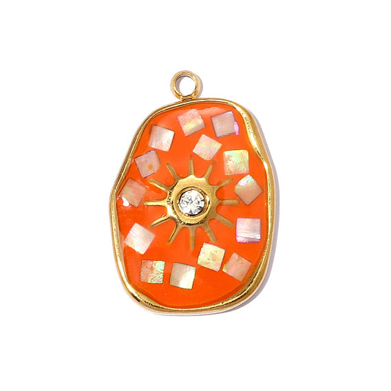 304 нержавеющей стальной эмали подвески, овальный шарм, с раковиной и горный хрусталь, ионное покрытие (ip), долговечный, реальный 18 k позолоченный