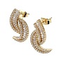 Double Horn Shape Brass Micro Pave Cubic Zirconia Stud Earrings, Long-Lasting Plated
