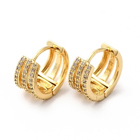 Clear Cubic Zirconia Triple Line Hoop Earrings, Brass Jewelry for Women