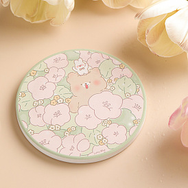 Porcelain Cup Mats, Coasters, with Anti-slip Cork Bottom, Water Absorption Heat Insulation, Flat Round with Flower Pattern