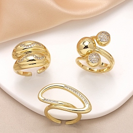 Irregular Brass Micro Pave Cubic Zirconia Finger Rings