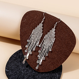 Crystal Tassel Geometric Earrings with Hollow Diamond Shape for Women