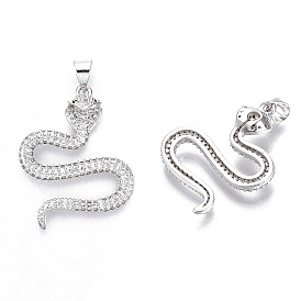 Латунные микропаве прозрачные подвески с фианитом, без никеля , змея