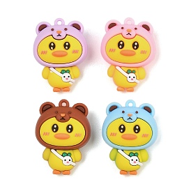 Cartoon Duckling Plastic Pendants, with Platinum Iron Loop