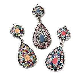 Тибетский сплав стиля большие кулоны, круглый с подвесками в форме капли, Богемные пластиковые и эмалевые подвески