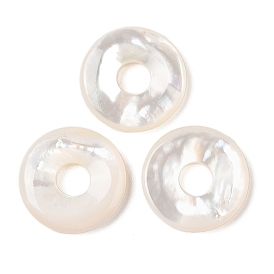 Natural White Shell Pendants, Donut/Pi Disc Charms