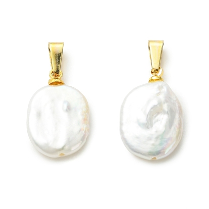 Подвески из натурального барочного жемчуга кеши, Подвески в виде монет Oavl с 304 защелкивающимися креплениями из нержавеющей стали, золотые