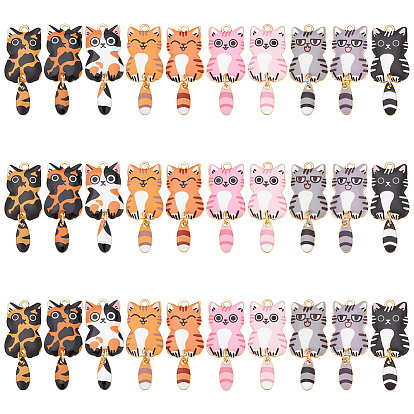 30 шт 10 цвета сплава эмалевые подвески, золотые, кошачье очарование