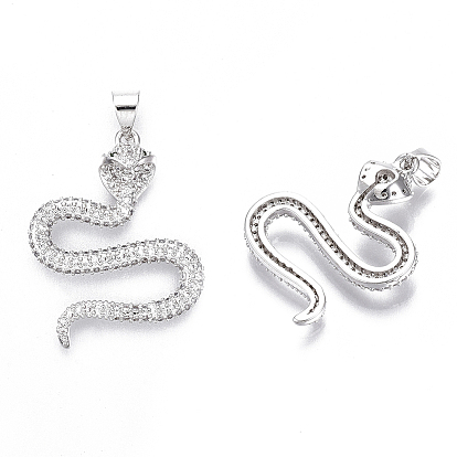 Латунные микропаве прозрачные подвески с фианитом, без никеля , змея
