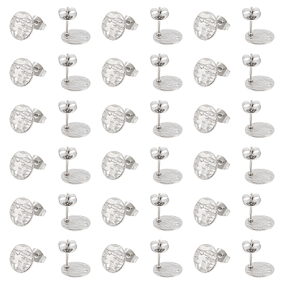 50 шт 304 детали серьги-гвоздики из нержавеющей стали, с серьгами сзади и отверстием, , плоско-круглые