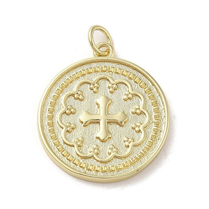 Pendentifs en laiton, avec anneau de saut, plat et circulaire avec croix