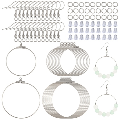 20 шт 2 стили 304 подвески из нержавеющей стали, обручание серьги, 20 шт. 304 крючки для серег из нержавеющей стали, 20 шт. 304 открытые соединительные кольца из нержавеющей стали, 20 гайки ушные пластиковые