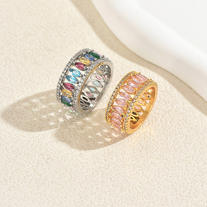 Anillos de latón con circonitas cúbicas engastadas para mujer., ojo del caballo