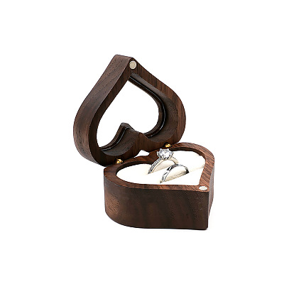 Wooden Love Heart Ring Storage Boxes, with Magnetic Clasps & Velvet Inside