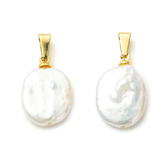 Подвески из натурального барочного жемчуга кеши, Подвески в виде монет Oavl с 304 защелкивающимися креплениями из нержавеющей стали, золотые