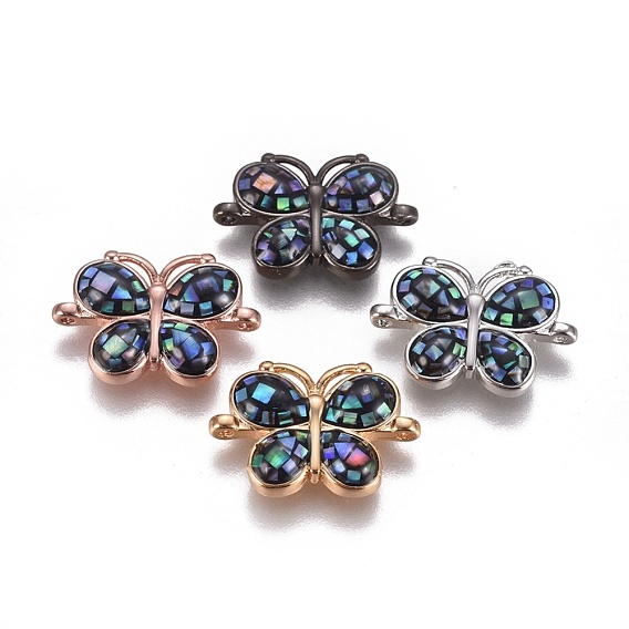 Abalone Shell/Paua Shell Links/Connectors, with Brass Findings, Butterfly
