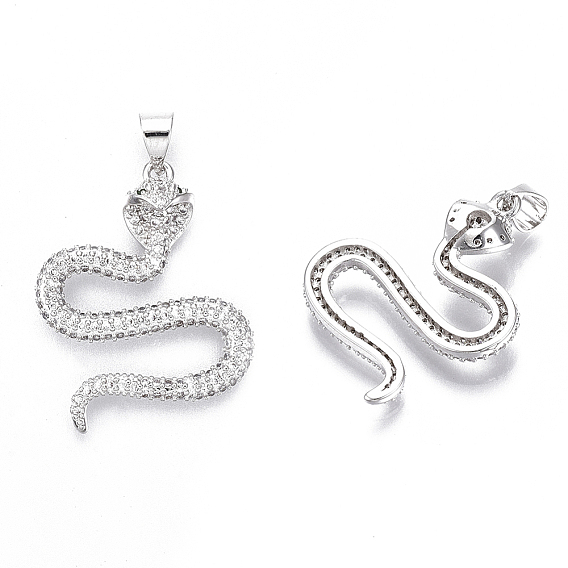 Латунные микропаве прозрачные подвески с фианитом, без никеля , змея