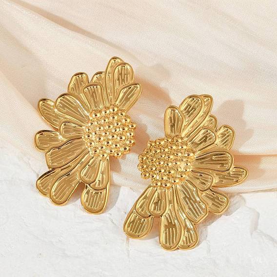 304 из нержавеющей стали серьги, ионное покрытие (ip), цветок, слева и справа