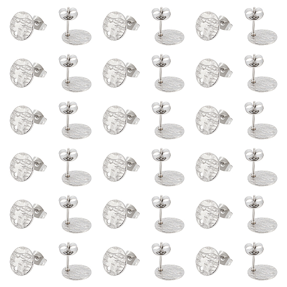 50 шт 304 детали серьги-гвоздики из нержавеющей стали, с серьгами сзади и отверстием, , плоско-круглые