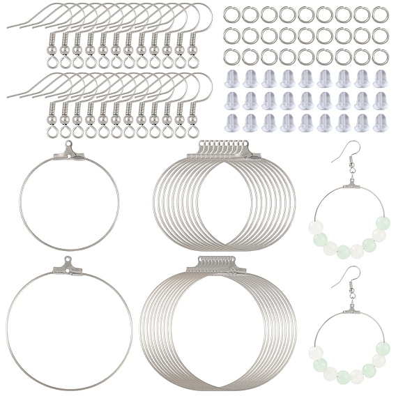 20 шт 2 стили 304 подвески из нержавеющей стали, обручание серьги, 20 шт. 304 крючки для серег из нержавеющей стали, 20 шт. 304 открытые соединительные кольца из нержавеющей стали, 20 гайки ушные пластиковые